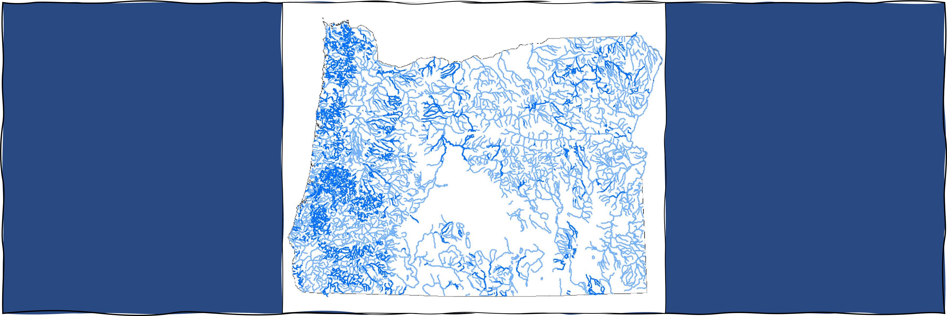 A Blue map of Oregon with the stream layers 